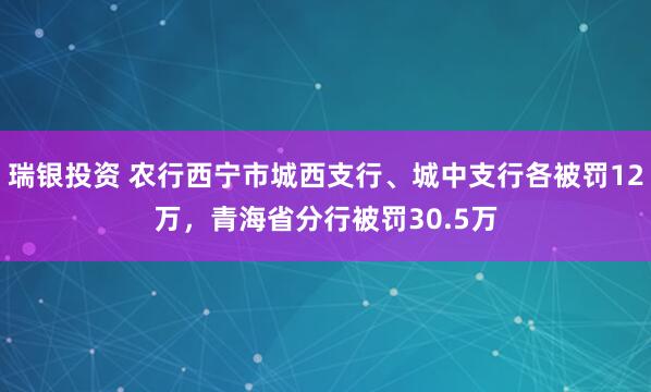 瑞银投资 农行西宁市城西支行、城中支行各被罚12万，青海省分行被罚30.5万